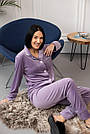 Домашній костюм Піжама жіноча ВЕЛЮР на гудзиках сорочка і штани ЛІЛОВИЙ BRAND 200230, фото 4