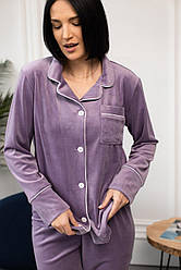 Домашній костюм Піжама жіноча ВЕЛЮР на гудзиках сорочка і штани ЛІЛОВИЙ BRAND 200230