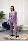 Домашній костюм Піжама жіноча ВЕЛЮР на гудзиках сорочка і штани ЛІЛОВИЙ BRAND 200230, фото 3
