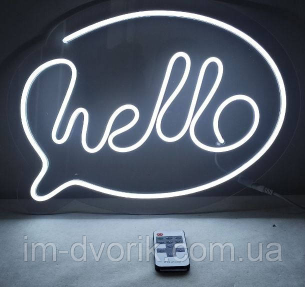 Неонова вивіска Led Hello (привіт) біла 400х300 мм з контролером