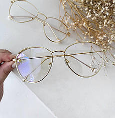 Жіночі іміджеві окуляри у золотистій оправі з лінзою Blue Blocker (для роботи за комп'ютером)