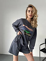 Женский костюм кофта с длинным рукавом +шорты двунитка
