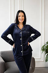 Домашній костюм Піжама жіноча ВЕЛЮР сорочка і штани СИНІЙ BRAND
