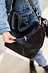 Жіноча об'ємна сумка тоут темно синього кольору шкіряна шопер з довгим ремінцем, фото 5