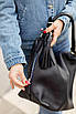 Жіноча об'ємна сумка тоут темно синього кольору шкіряна шопер з довгим ремінцем, фото 8