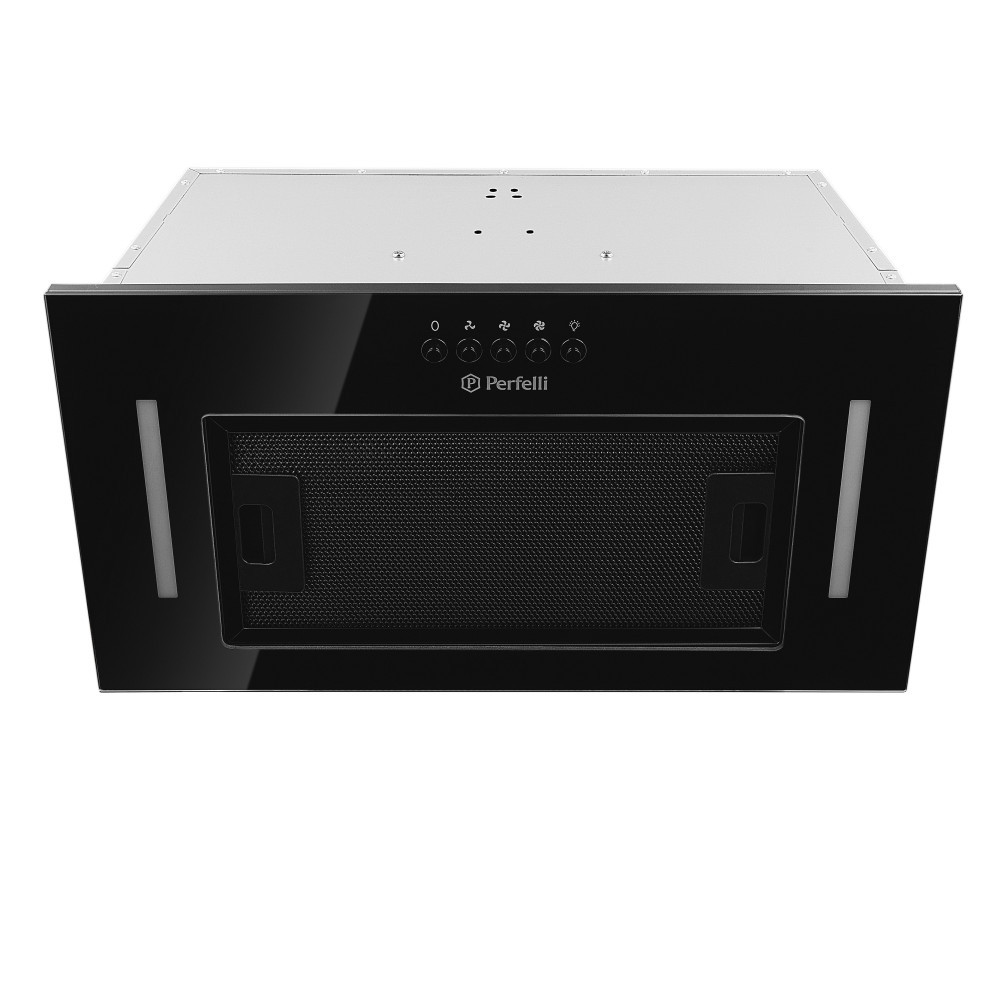 Кухонна витяжка Perfelli BI 5684 BL 1000 LED, чорне скло, потужна вбудована в шафу, 1000 куб.м., 52 см, фото 1