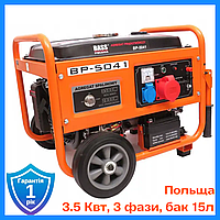 Бензиновый генератор BassPolska 5041 220V/380V 3.5 кВт трехфазный, генератор с электростартером