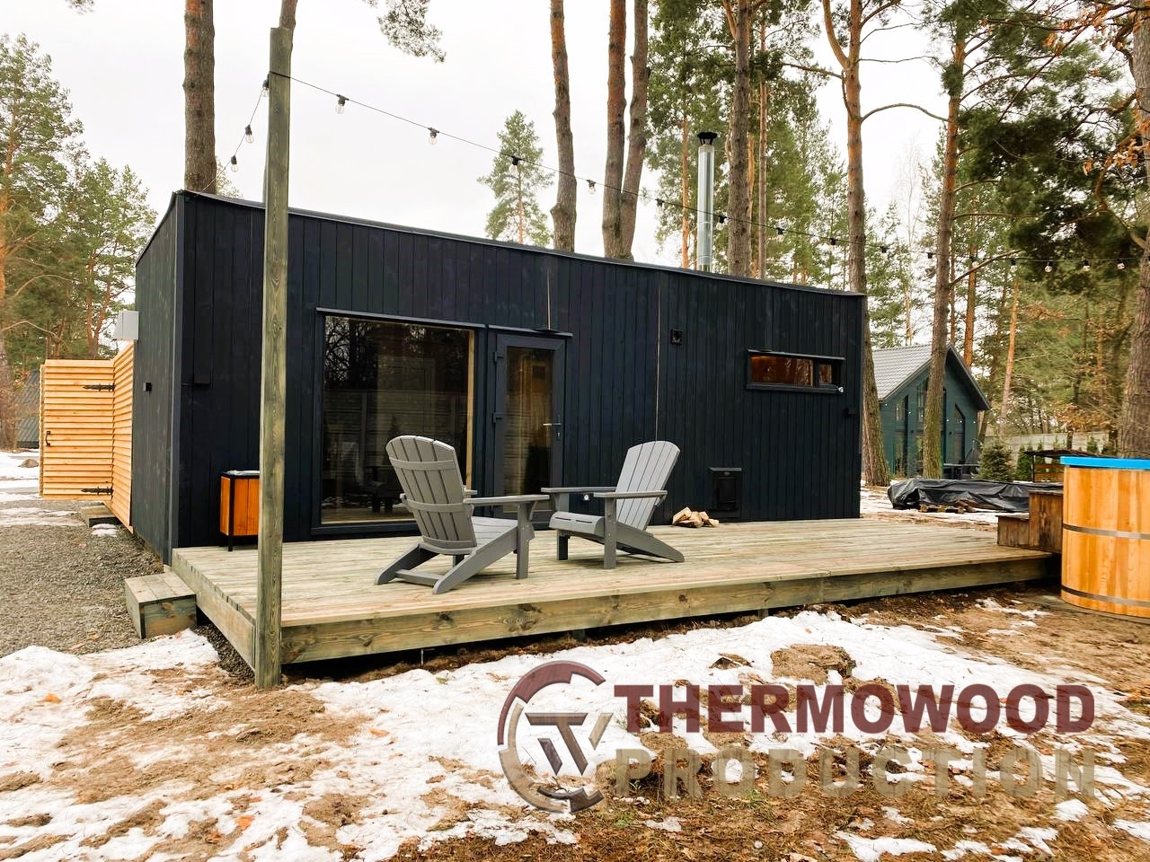 Модульная баня 4,0х2,75м с панорамным окном Gartensauna-23 от Thermowood Production