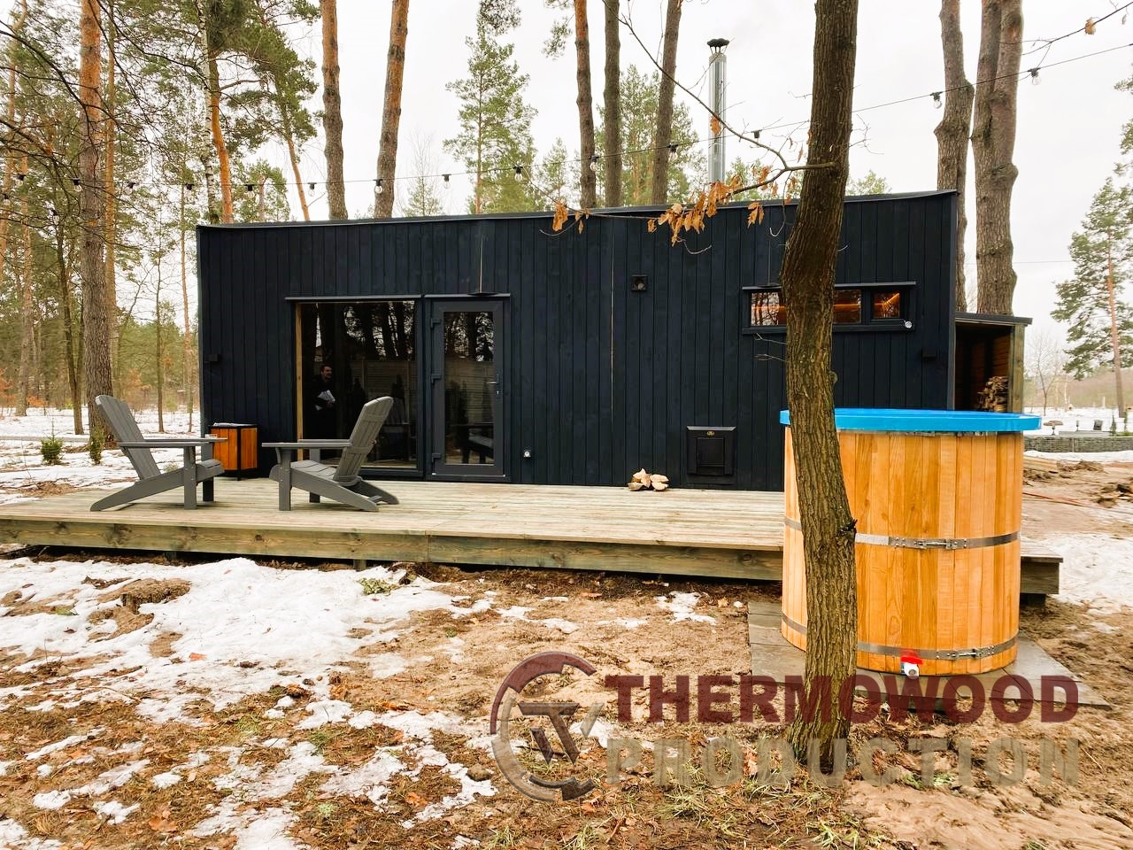 Модульная баня 4,0х2,75м с панорамным окном Gartensauna-23 от Thermowood Production