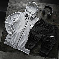 Мужской серый спортивный костюм Nike весна-осень на змейке , Молодежный серый с черным костюм Найк с капюшоном