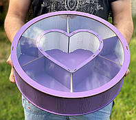Деревянный Бокс с сердцем и прозрачной крышкой фиолетовый, 38 см, коробка сердце с перегородками фиолетовая