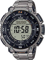 Мужские оригинальные наручные водонепроницаемые часы Casio Касио PRW-3500Т-7 PROTREK Triple Sensor Titanium