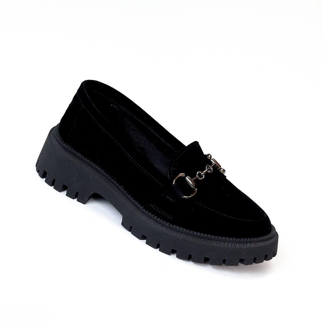 Жіночі лофери замшеві туфлі зручні стильні чорні натуральна замша, фото 1