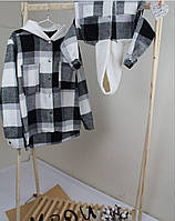 Фемели лук теплая рубашка в черно-белую клетку с капюшоном (мама+папа+ребёнок)