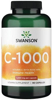 Вітамін С із шипшиною 1000 мг Swanson Vitamin C аскорбінова кислота антиоксидант для імунітету 90 капсул