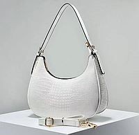 Женская лаковая сумка слинг, Бананка сумка для девушки, мини сумочка багет под рептилию Белый PRO_799