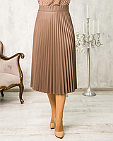 Женская юбка плиссе из эко-кожи "Алана", талия на резинке, р. 44,46,48,50,52,54,56 мокко