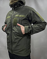 Демісезонна куртка soft shell олива з капюшоном