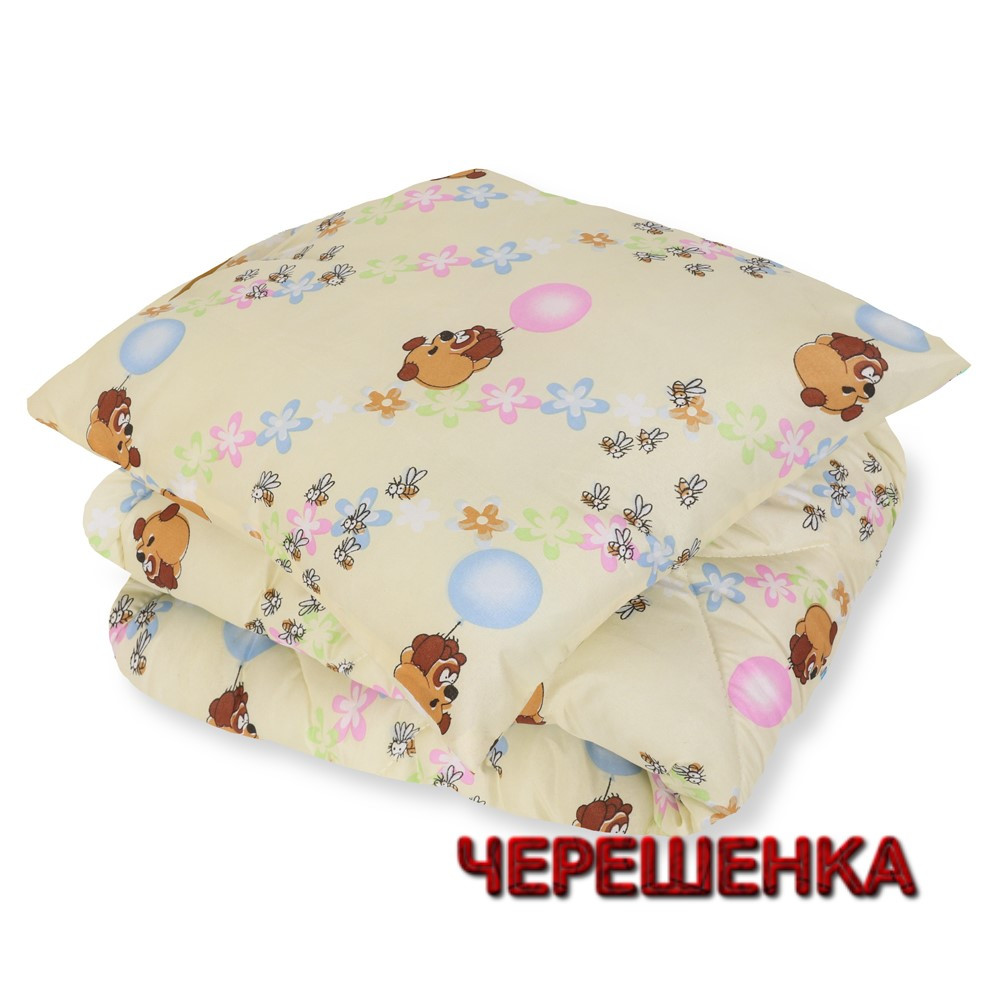 Дитячий комплект у ліжечко, кремова стьобана ковдра 105x135 і подушка 50x50 з мультяшним принтом
