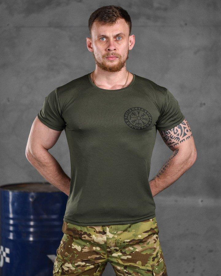 Футболка уставная олива, мужская тактическая футболка приталенного кроя потоотводная с принтом - фото 6 - id-p2102748357