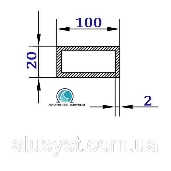 100х20х2 / 1 метр / труба прямокутна / анодована