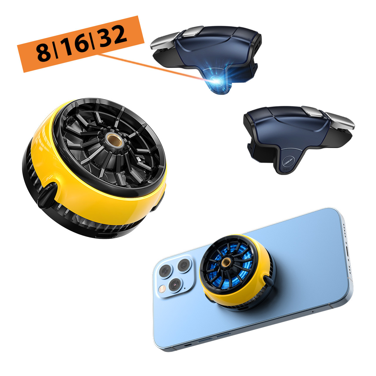 Ігровий комплект MEMO для телефону: магнітний кулер CX04, тригери AK-02 з макросом, охолодження смартфона, фото 1