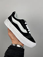 Женские кеды Vans Knu Skool Platform Black White ванс черно-белые текстиль платформа