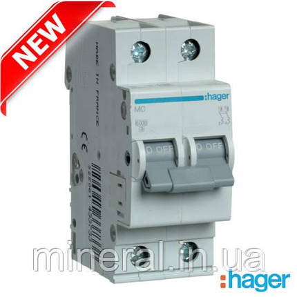Автоматичний вимикач 2P 6kA C-10A 2M, Hager, (MCN210), фото 1