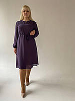 Нарядное однотонное шифоновое женское платье миди большого размера цвет марсала, бордовый Барбарис