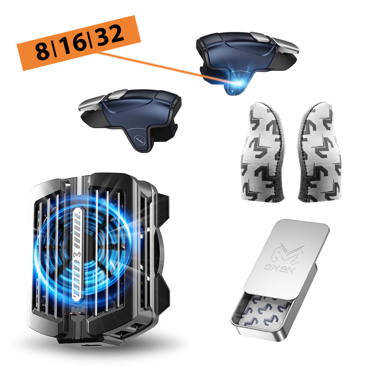 Ігровий комплект MEMO для телефону: магнітний кулер Пельтьє CX12, напальчники FS02 тригери AK-02 з макросом, фото 1