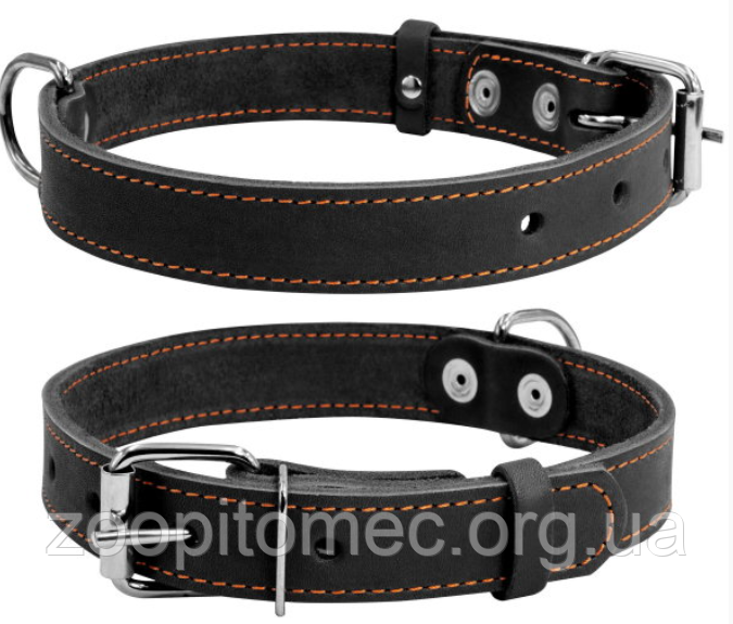 Нашийник одинарний CoLLaR L 35 мм 47-62 см шкіра чорний