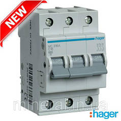 Автоматичний вимикач 3P 6kA C-6A 3M, Hager, (MCN306)