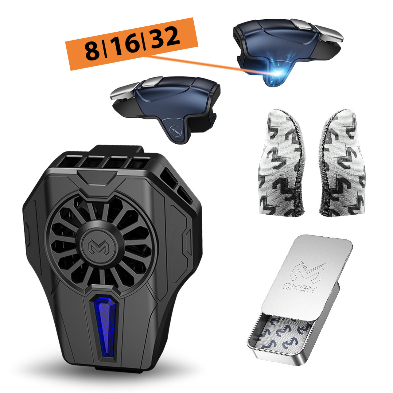 Ігровий комплект MEMO для телефону: кулер Пельтьє DL01, напальчники FS02, тригери AK-02 макросом, фото 1