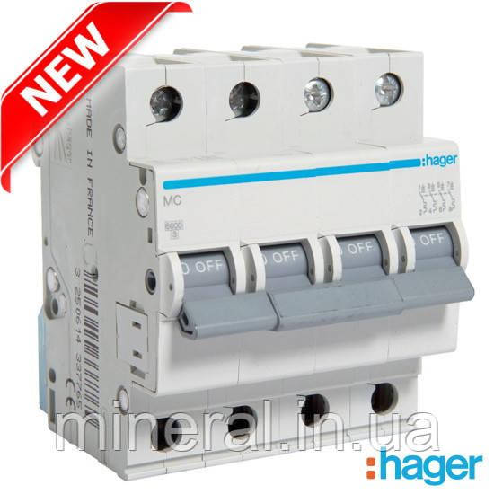 Автоматичний вимикач 4P 6kA C-20A 4M, Hager, (MCN420)
