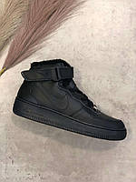 Кросівки Nike Air Force High Black Leather (Хутро)