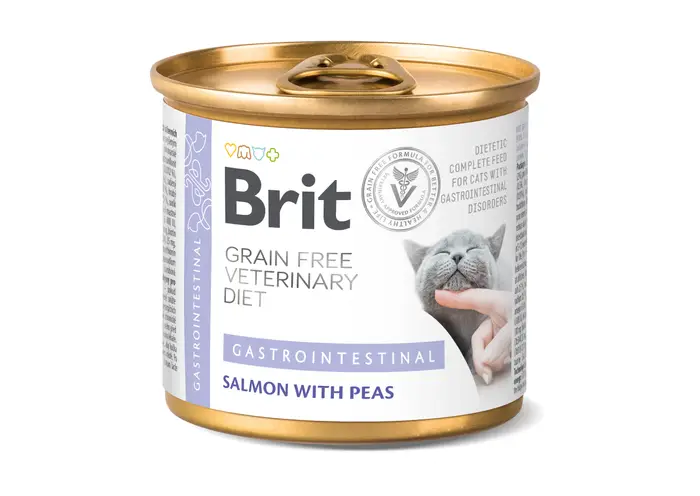 Вологий корм для котів при захворюваннях шлунково-кишкового тракту Brit GF Veterinary Diet Cat Cans 200 г (лосось та горох)