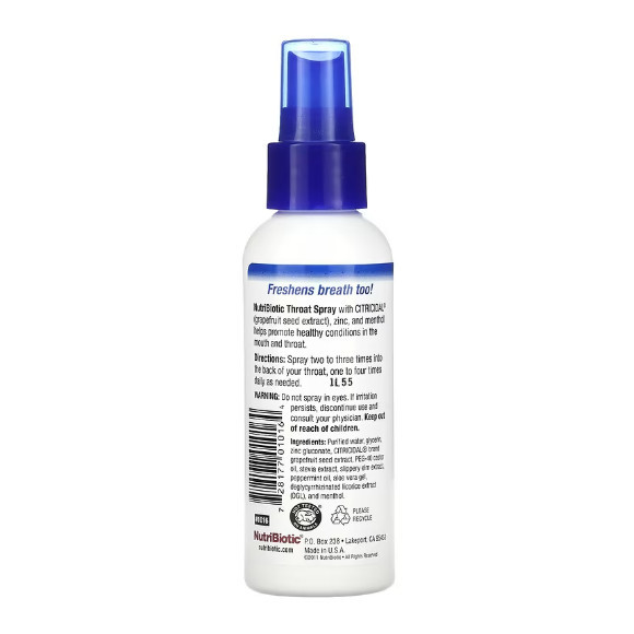 NutriBiotic Throat Spray with Grapefruit Seed Extract plus Zinc & Menthol 118 ml - фото 2 - id-p2102769443