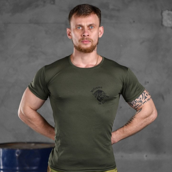 Мужская военная футболка Odin coolmax олива, оливковая потоотводная футболка приталенного кроя - фото 1 - id-p2102770084