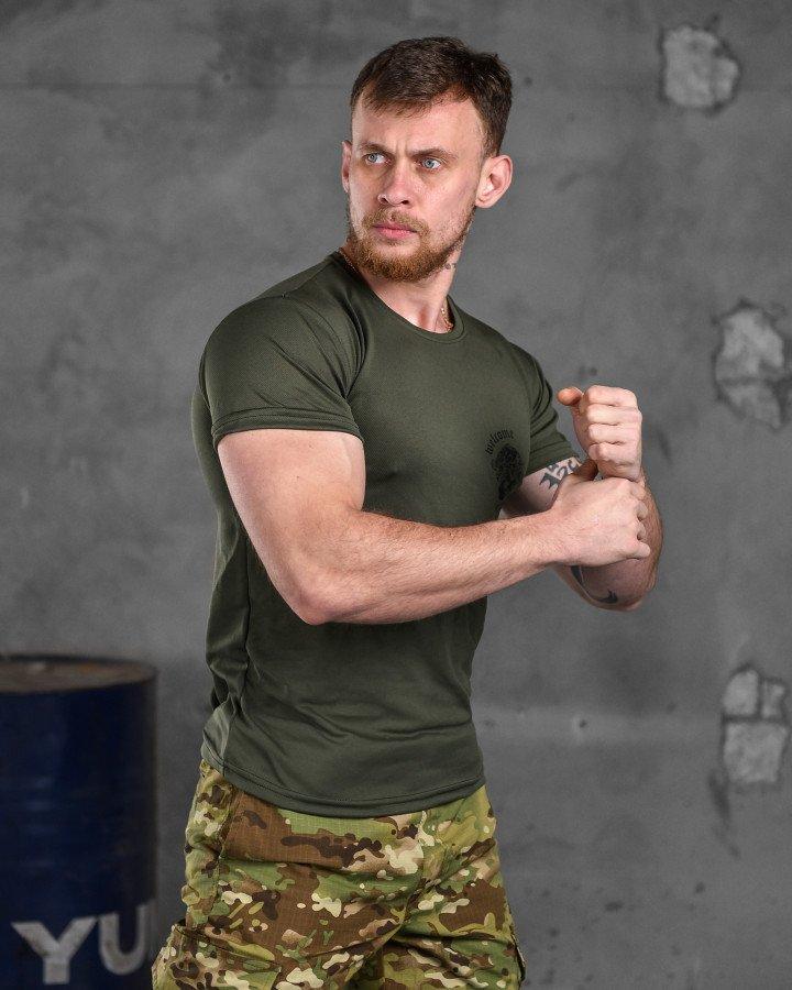 Мужская военная футболка Odin coolmax олива, оливковая потоотводная футболка приталенного кроя - фото 2 - id-p2102770084