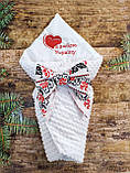 Літній плюшевий конверт для дівчинки, білий, вишивка "Я люблю Україну", фото 3
