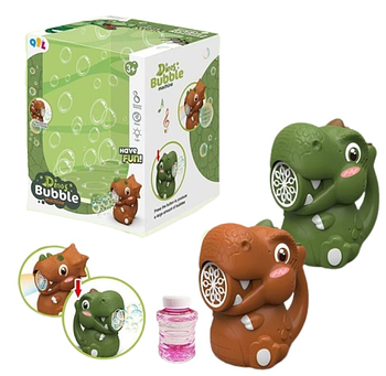 Установка з мильними бульбашками “Динозавр“ (2 кольори, 2 пляшечки з бульбашками, на батарейках, у коробці) Q 01 B
