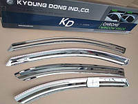 Дефлекторы окон с хромом Safe на авто Kia Rio II Sd 2005-2011 Ветровики Сафе для КИА Рио седан
