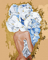 Живопись по номерам Девушка с голубыми пионами (золотые краски) (BJX1083) 40 х 50 см