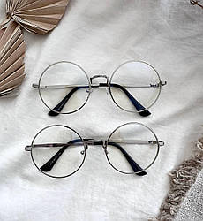 Жіночі іміджеві окуляри в круглій сріблястій оправі з лінзою Blue Blocker (для роботи за комп'ютером)