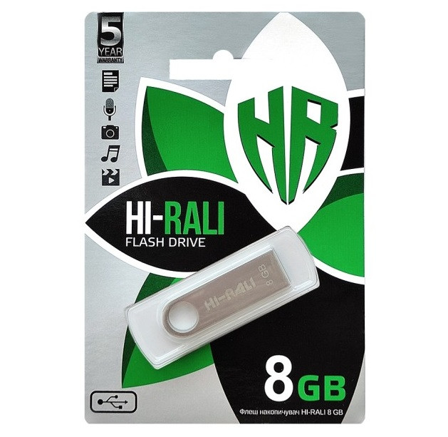 USB Флеш-накопичувач Hi-Rali 8GB Shuttle series Silver Флешка 8 ГБ. для ноутбука та ПК