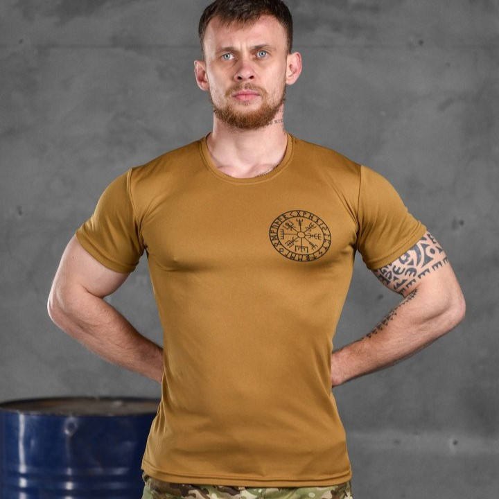 Армейская футболка Odin койот, тактическая футболка coolmax приталенного кроя с принтом - фото 1 - id-p2102790655