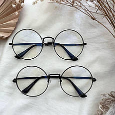 Жіночі іміджеві окуляри в круглій чорній оправі з лінзою Blue Blocker (для роботи за комп'ютером)