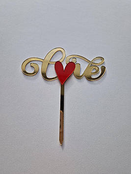 Топер "Love" із червоним серцем  (↔ 12 см) Код/Артикул Т0248за