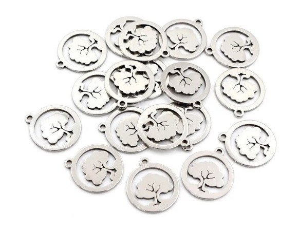 Подвеска Finding Кулон шарм круглий дерево Сталистий Нержавіюча сталь 12 мм x 10 мм 332008