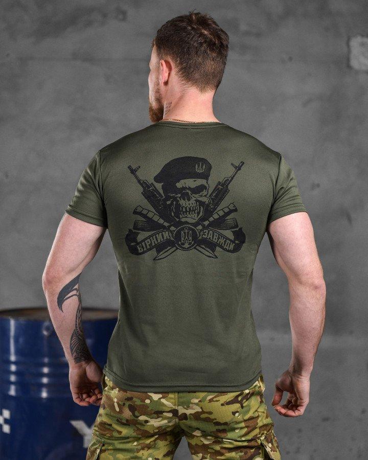 Потоотводная футболка Odin олива, тактическая футболка coolmax приталенного кроя с принтом "Вірний назавжди" - фото 3 - id-p2102825513